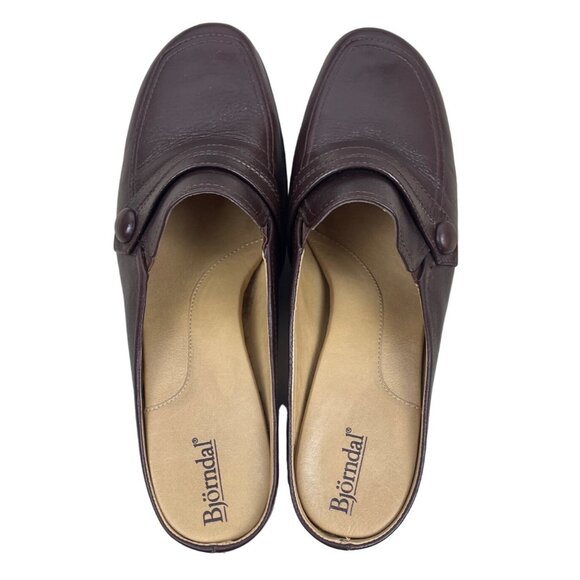 Björndal Women's Brown Leather Gena Backless Slip On Comfort Clog Shoes Sz 8.5M - Picture 6 of 8